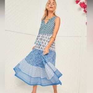 Tuckernuck Bahama Blue Blockprint Salty Paloma Maxi Caftan